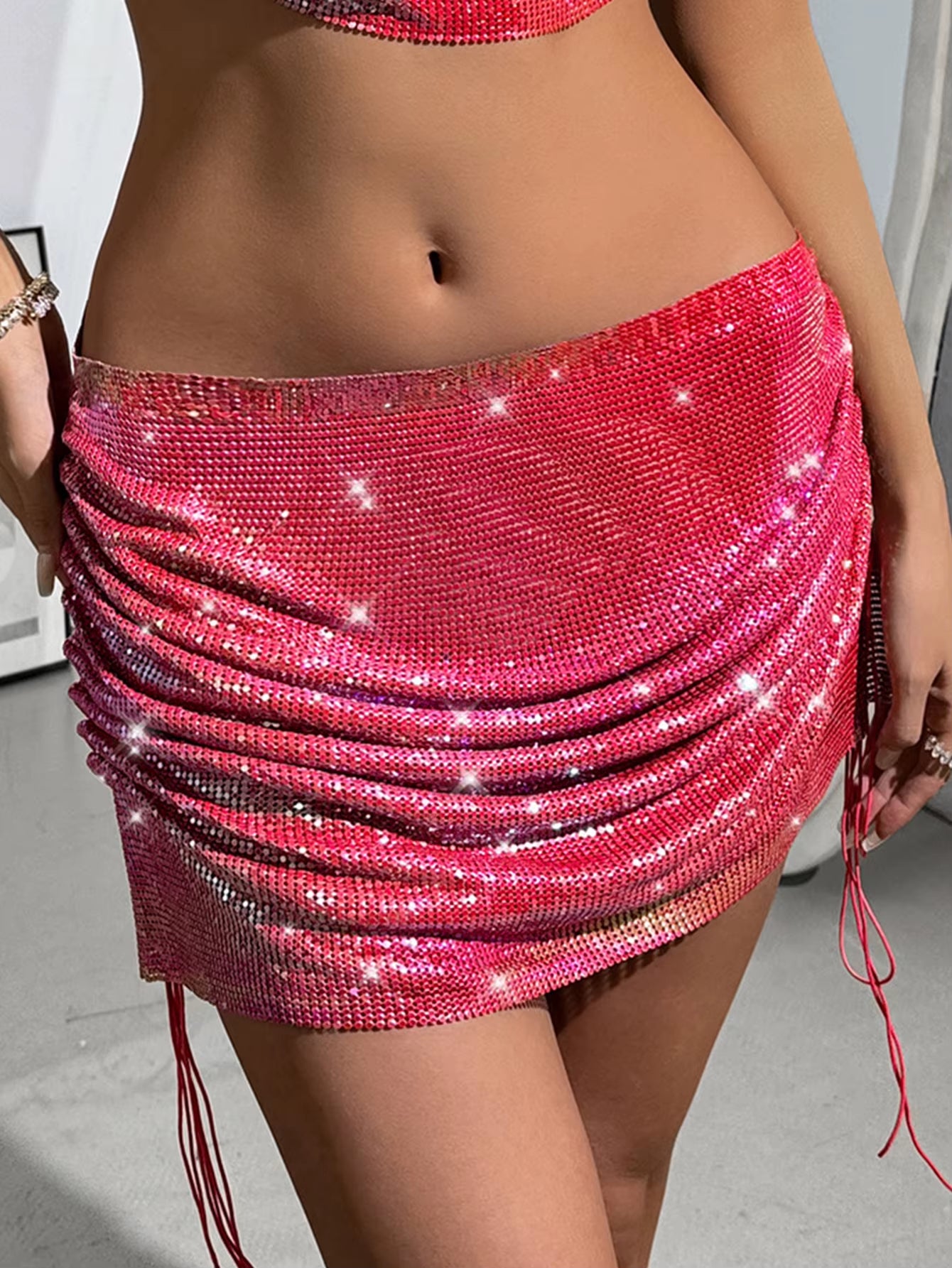 Sexy Backless Metal Rhinestone Summer Dress Women Clothing Evening Party Short Dresses Birthday Club Mini Dress Sets Vestidos HL