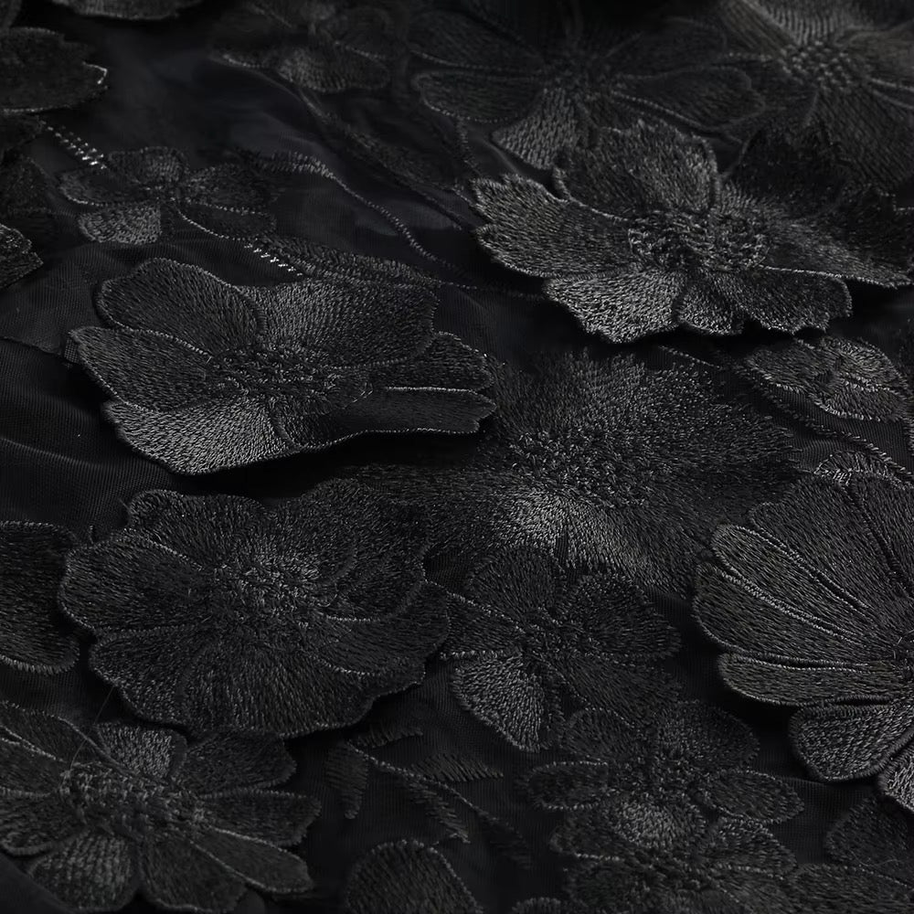 New Nightclub Vacation Photography Dress, Strapless Mesh, Embroidered Flowers, Banquet Party, Runway, Evening Gown